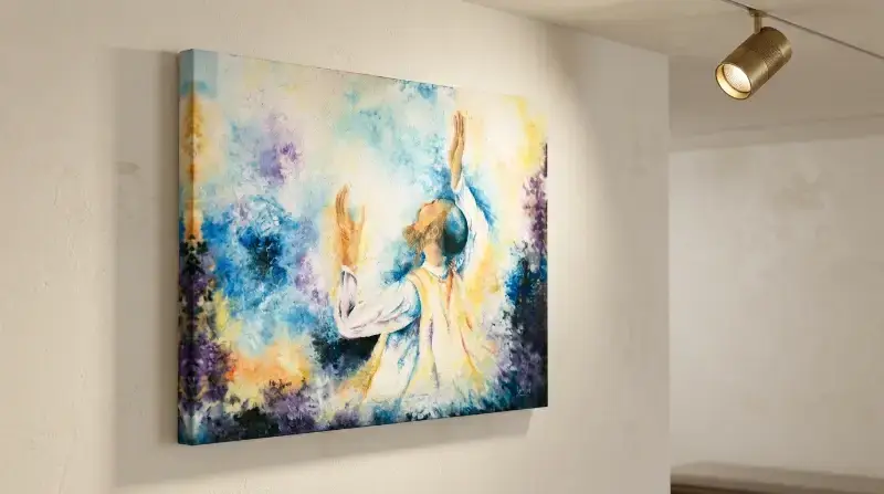 ציור "צעקה" של יהודית בינדר תלוי בחלל מעוצב – הדמיה